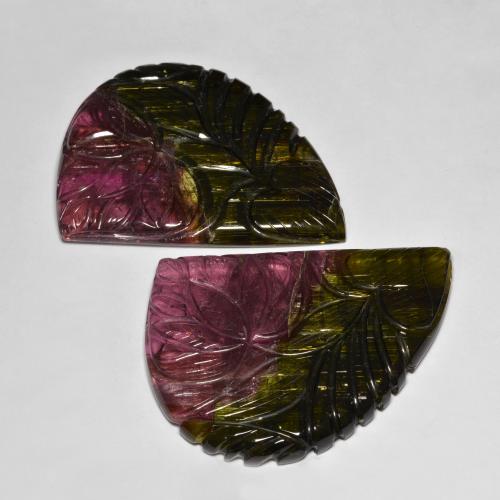 124.15 ct Loose Multicolor Tourmaline, 41.2 x 31.2 mm Carved From Mozambique, Photo A
