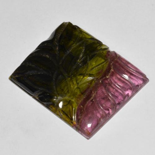 25.45 ct Multicolor Tourmaline Stone, Natural Tourmaline in Carved Baguette Shape for Sale