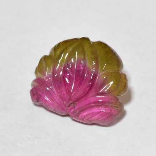 3.93 ct Bi-color Tourmaline Stone, Natural Tourmaline in Carved Leaf Shape for Sale