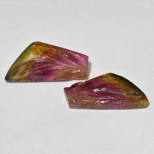11.78 ctw Multicolor Tourmaline Stones, Natural Tourmaline in Carved Leaf Shape for Sale