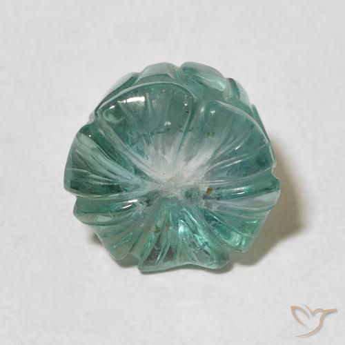 7.78ct Flower Cut Green-blue Tourmaline from Mozambique, Dimension 11.5x6.9 mm, Natural untreated Gemstone, Transparent Clarity, 1pc Carved Flower Tourmaline, Mohs Hardness of 7 - 7.5 suitable for daily wear jewelry, Year of the Tiger Gemstone, Photo A