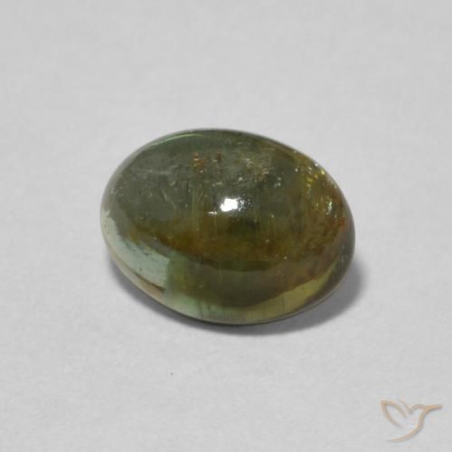 1.22 ct Green Tourmaline Stone, Natural Tourmaline in Oval Cabochon Shape for Sale