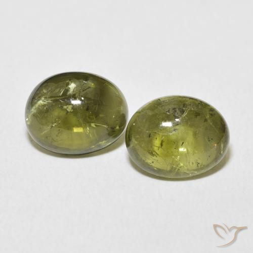 6.25 ctw Green Tourmaline Gemstones, Tourmaline Gems in Oval Cabochon Shape for Sale.