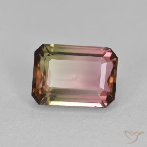 1.51 ct Bi-color Tourmaline Stone, Natural Tourmaline in Octagon Step Cut Shape for Sale