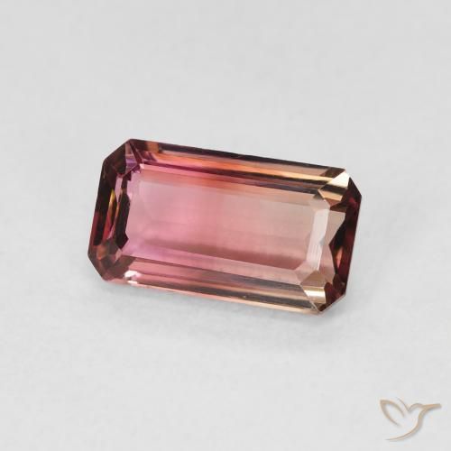 1.28 ct Bi-color Tourmaline Stone, Natural Tourmaline in Octagon Step Cut Shape for Sale