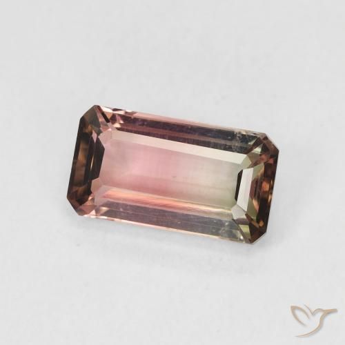 1.34 ct Bi-color Tourmaline Stone, Natural Tourmaline in Octagon Step Cut Shape for Sale