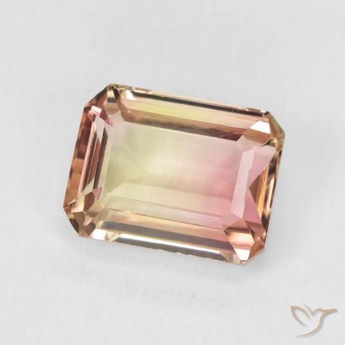 2.38 ct Bi-color Tourmaline Stone, Natural Tourmaline in Octagon Step Cut Shape for Sale