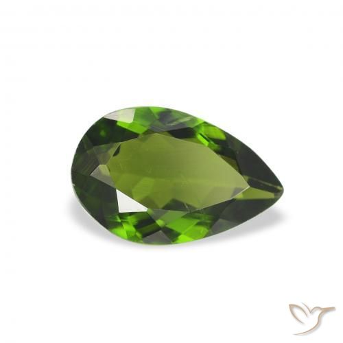 0.74 ct Green Tourmaline Stone, Natural Tourmaline in Pear Facet Shape for Sale
