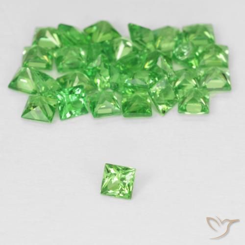2.41 ctw Green Tsavorite Garnet Stones, Natural Tsavorite Garnet in Princess-Cut Shape for Sale