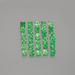 Lot de 30pc Grenat Tsavorites Vert clair Carré de Tanzanie - Poids total 1,62 ct / moy. 0,05 ct chaque, taille 2 x 1,9mm, couleur : Vert clair, dureté de Mohs 6.5 à 7.5 convient aux bijoux de tous les jours, pierre de sagesse, Photo A