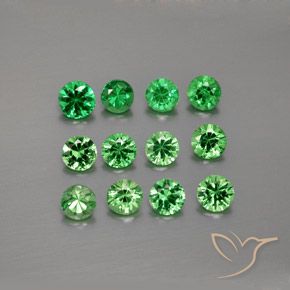 Lot de 12pc Grenat Tsavorites Vert Tour de Tanzanie - Taille 3,8mm, poids total 2,94 ct / moyenne 0,25 ct chaque, couleur : Vert moyen, dureté de Mohs 6.5 à 7.5 convient aux bijoux de tous les jours, pierre de sagesse, Photo A