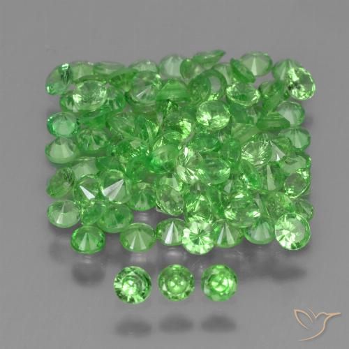 Lot of 100pc Diamond-cut Green Tsavorite Garnet from Kenya - Size 2.2mm, Weight 4.78ct total / avg. 0.05ct each, Color: Lively Green, Mohs Hardness 6.5 - 7.5 suitable for daily wear jewelry, Photo A