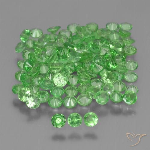Lot de 100pcs Grenat Tsavorites Vert du Kenya - Poids total 4,66 ct / moyenne 0,05 ct chacune, taille 2,1mm, couleur : Vert éclatant, dureté de Mohs 6.5 à 7.5 convient aux bijoux de tous les jours, pierre de sagesse, Photo A