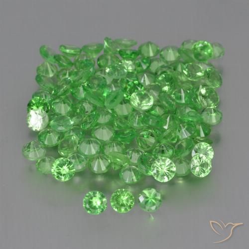 Lot of 100pc Round Green Tsavorite Garnet from Kenya - Size 2.2mm, Weight 4.75ct total / avg. 0.05ct each, Color: Lively Green, Mohs Hardness 6.5 - 7.5 suitable for daily wear jewelry, Photo A