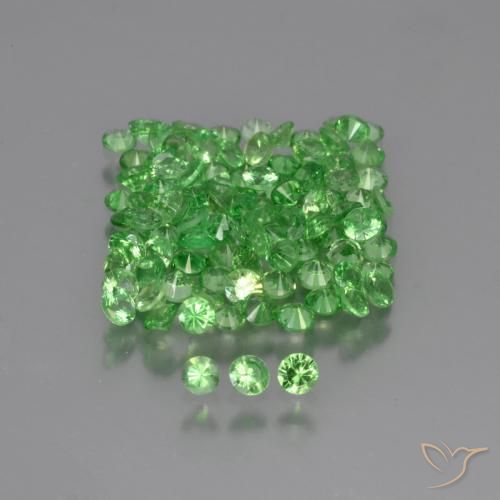 100pc Round Green Tsavorite Garnet Lot from Kenya - Weight 4.91ct total / avg. 0.05ct each, Size 2.2mm, Color: Bright Green, Mohs Hardness 6.5 - 7.5 suitable for daily wear jewelry, Photo A