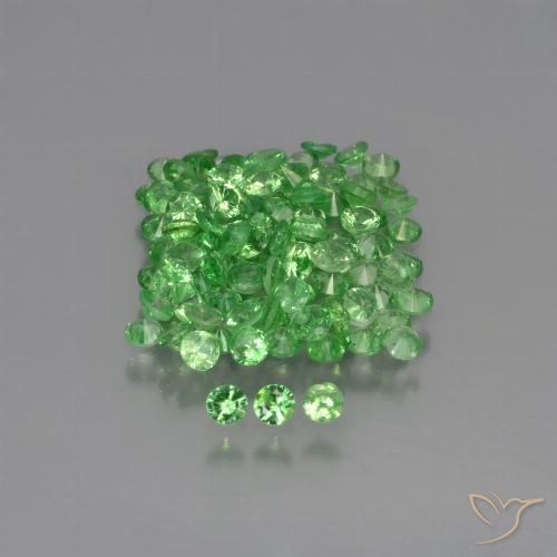 100pc Round Intense Green Tsavorite Garnet Lot from Kenya - Weight 3.98ct total / avg. 0.04ct each, Size 2.1mm, Color: Intense Green, Mohs Hardness 6.5 - 7.5 suitable for daily wear jewelry, Photo A
