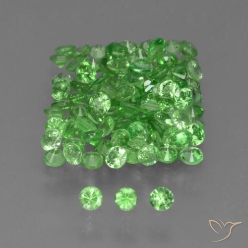 Lot of 100pc Round Green Tsavorite Garnet from Kenya - Size 2.1mm, Weight 4.1ct total / avg. 0.04ct each, Color: Lively Green, Mohs Hardness 6.5 - 7.5 suitable for daily wear jewelry, Photo A