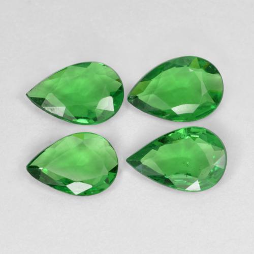 4 Stück 6 x 4mm birnenschliff Tsavorit-Granat / Set - 1,21 ct Gesamtgewicht / Durchschn. je 0,3 ct, Farbe: Mittelgrün, Mohs-Härte 6,5 - 7,5 Geeignet für den täglichen Gebrauch im Schmuck, Photo A