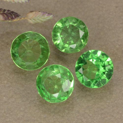 Lotto di 4 pezzi taglio rotondo verde Granato tsavorite dalla Tanzania - Peso totale 0,88 ct / avg. 0,22 ct ciascuno, dimensioni 3,9mm, colore: Verde acceso, durezza Mohs 6,5 - 7,5 adatto per gioielli da indossare ogni giorno, Photo A