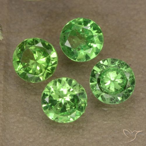 4pc 3.9mm Round Tsavorite Garnet Lot - 0.98ct total Weight / avg. 0.25ct each, Color: Lively Green, Mohs Hardness 6.5 - 7.5 suitable for daily wear jewelry, Photo A