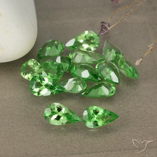 15pc Pear Green Tsavorite Garnet Lot from Tanzania - Weight 2.78ct total / avg. 0.19ct each, Size 4.1 x 3mm, Color: Medium Green, Mohs Hardness 6.5 - 7.5 suitable for daily wear jewelry, Photo A