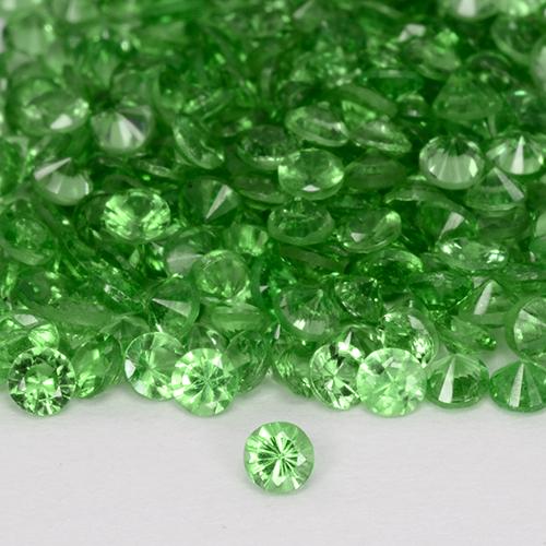 2mm runder grüner Tsavorit-Granat - Gewicht durchschn. Je 0,03 ct, 2mm Tsavorit-Granat, als Stück verkauft, Farbe: Lebendiges grün, in VS Reinheit, natürlicher Unbehandelt Edelstein, Mohs-Härte 6,5 - 7,5 Geeignet für den täglichen Gebrauch im Schmuck, Photo A
