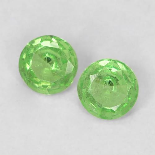 Matching Pair of 2.5mm Diamond-cut Green Tsavorite Garnet, Weight of 0.12ct total / avg. 0.06ct each, Matching Tsavorite Garnet Pair in VS Clarity in Lively Green Color, Natural untreated gemstone, Mohs Hardness 6.5 - 7.5 suitable for daily wear jewelry, Photo A