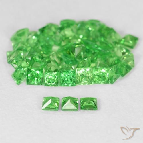 Tsavorite Garnet Gemstones in 2 x 2 mm (calibrated) Size for Sale, Tsavorite Garnet Stones in Lively Green Color
