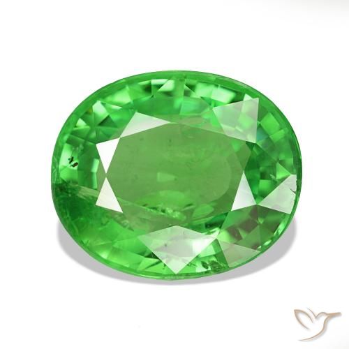 3.72 ct Green Tsavorite Garnet Gemstone, Tsavorite Garnet Gem in Oval Facet Shape for Sale.