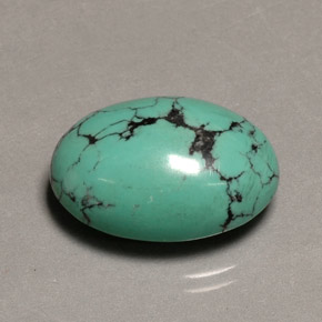 13.65 ct Green Turquoise Gemstone, Turquoise Gem in Oval Cabochon Shape for Sale.