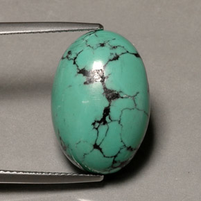 13.65 ct Green Turquoise Stone, Natural Turquoise in Oval Cabochon Shape for Sale