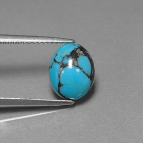 1.44 ct Blue Turquoise Stone, Natural Turquoise in Oval Cabochon Shape for Sale