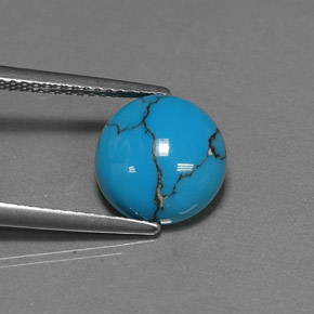 2.22 ct Blue Turquoise Gemstone, Turquoise Gem in Round Cabochon Shape for Sale.