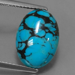 3.96 ct Blue Turquoise Gemstone, Turquoise Gem in Oval Cabochon Shape for Sale.