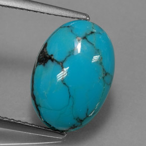 3.95 ct Blue Turquoise Gemstone, Turquoise Gem in Oval Cabochon Shape for Sale.