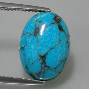 4.23 ct Blue Turquoise Gemstone, Turquoise Gem in Oval Cabochon Shape for Sale.