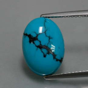 3.89 ct Blue Turquoise Gemstone, Turquoise Gem in Oval Cabochon Shape for Sale.