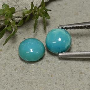 1.45 ctw Blue Turquoise Gemstones, Turquoise Gems in Round Cabochon Shape for Sale.