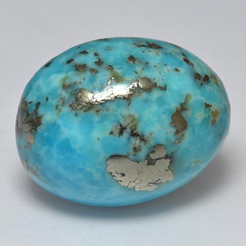 ミディアム緑がかった青 ターコイズ 宝石 - 26.1ct オーバル カボション (ID: 527955)