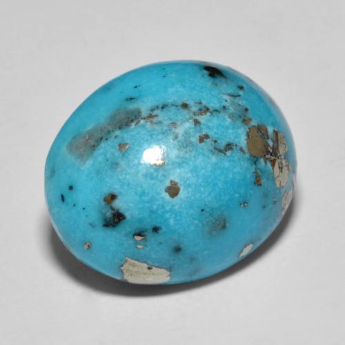 17,9 x 14,8mm Türkis im Oval-Cabochon Schliff aus den USA, Gewicht 14,53 ct, Garantiert echter Edelstein in Opaque Reinheit, 1 Stück Türkis - die Farbe ist Dunkelgrünliches Blau, Mohs-Härte von 5 - 6, Photo A