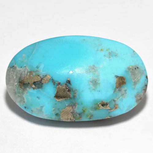 26.2 x 15.7mm Oval Cabochon Turquoise from United States, Weight of 24.5ct, Natural stabilized Gemstone in Opaque Clarity, 1pc Turquoise - Color: Bright Blue Green, Mohs Hardness of 5 - 6, Photo A
