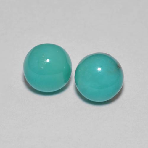 5.2mm Matching Round Turquoise Pair - Weight 1.33ct total / avg. 0.67ct each, Natural untreated Gemstone, Bright Blue Green Color in Opaque Clarity, Mohs Hardness 5 - 6, Photo A