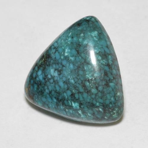 4.97ct Trillion Cabochon Turquoise from China, Dimension 14.4 x 13.7mm, Opaque Clarity, Natural untreated gemstone, 1pc Turquoise in Dark Blue Green Color, Mohs Hardness of 5 - 6, Photo A