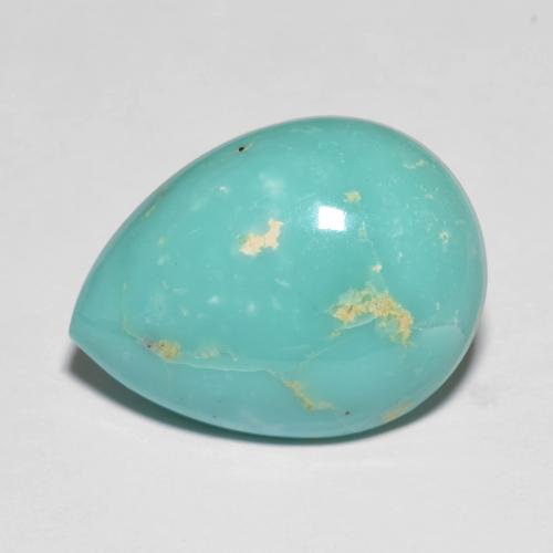 10.31ct Pear Cabochon Turquoise from United States, Dimension 17.8 x 13.5mm, Opaque Clarity, Natural stabilized gemstone, 1pc Turquoise in Bluish Green Color, Mohs Hardness of 5 - 6, Photo A