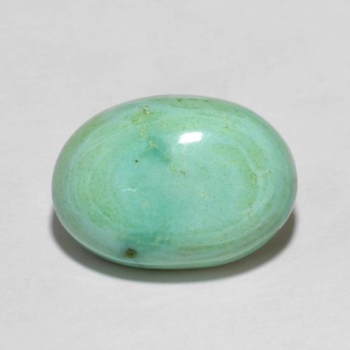 14.6 x 10.4mm Oval Cabochon Green Turquoise from China, Weight of 5.55ct, Natural untreated gemstone in Opaque Clarity, 1pc Turquoise - the Color is Light Green, Mohs Hardness of 5 - 6, Photo A