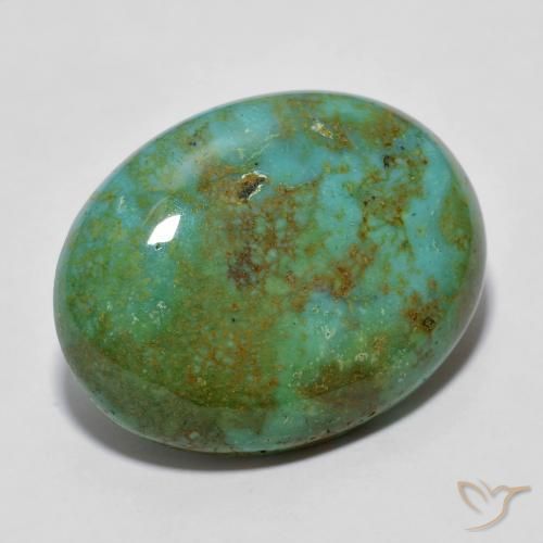 13.03 ct Green Turquoise Stone, Natural Turquoise in Oval Cabochon Shape for Sale