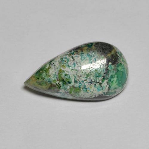2.4ct Pear Cabochon Green Turquoise from United States, Dimension 14.2 x 8mm, Natural untreated Gemstone, Opaque Clarity, 1 piece Turquoise in Pine Green Color, Mohs Hardness of 5 - 6, Photo A