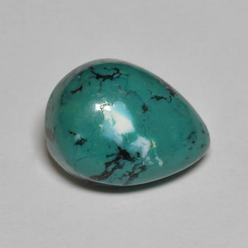 Turquoise Vert Poire 12,6 x 9,3mm des Etats-Unis, poids de 3,54 ct, pierre gemme naturelle Non traité de pureté Opaque , 1 pièce de turquoise pear cabochon, couleur : Vert frais, dureté de Mohs de 5 à 6, Photo A