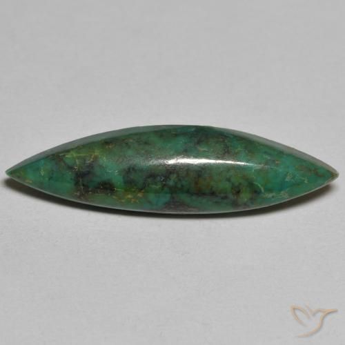 4.44ct Marquise Cabochon Green Turquoise from United States, Dimension 26.7 x 7.2mm, Opaque Clarity, Natural untreated gemstone, 1pc Turquoise in Dark Green Color, Mohs Hardness of 5 - 6, Photo A