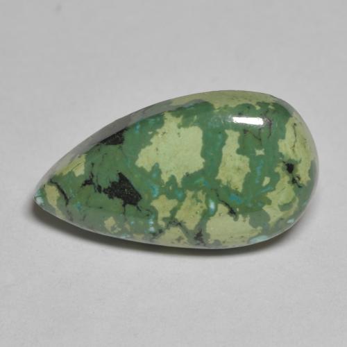 Turquoise Vert terreux Poire 7,24 ct des Etats-Unis, Dimension 19,7 x 10,8mm, Pierre gemme naturelle Non traité, pureté Opaque , 1 pièce de turquoise pear cabochon, dureté de Mohs de 5 à 6, Photo A
